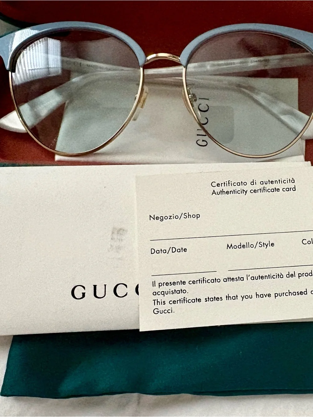 Gucci Light Blue and Gold Cat-Eye Glasses